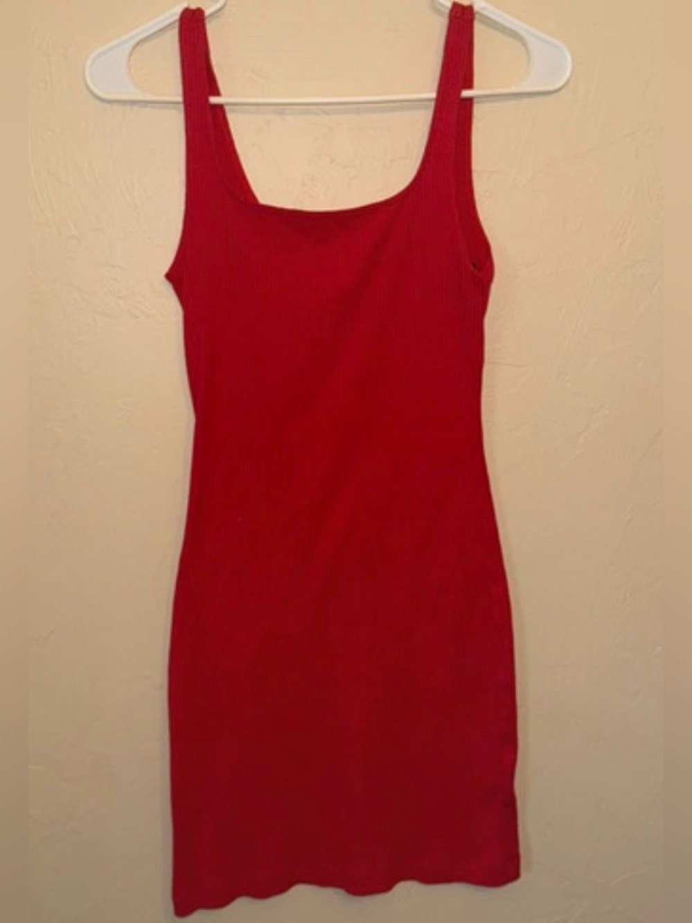 Divided Red Ribbed Scoop Mini Dress - Picture 1 of 4